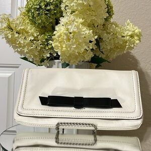 Kate Spade New York Cream Leather & Black Bow Tie Clutch